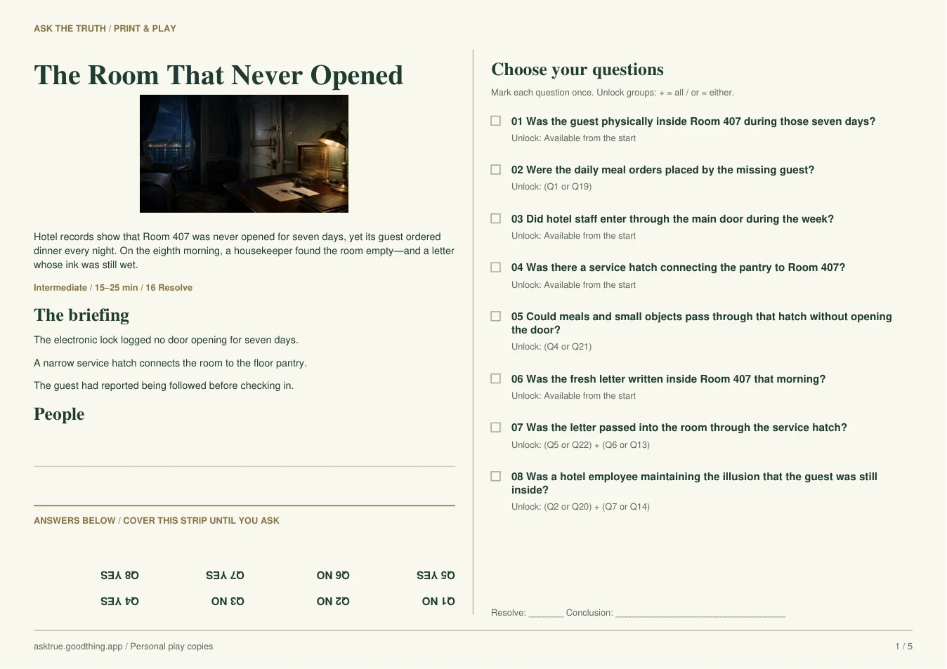 The Room That Never Opened, first casebook sheet preview
